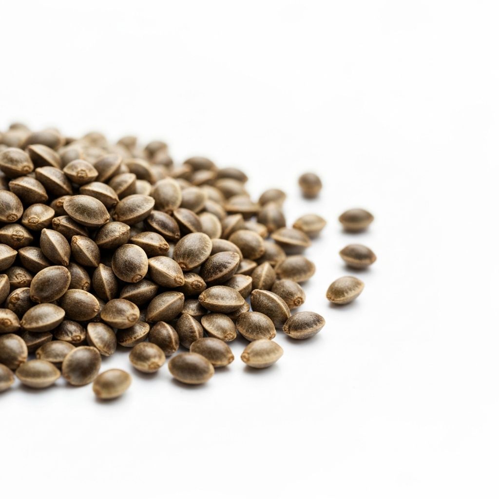 Hemp seeds scattered and whole