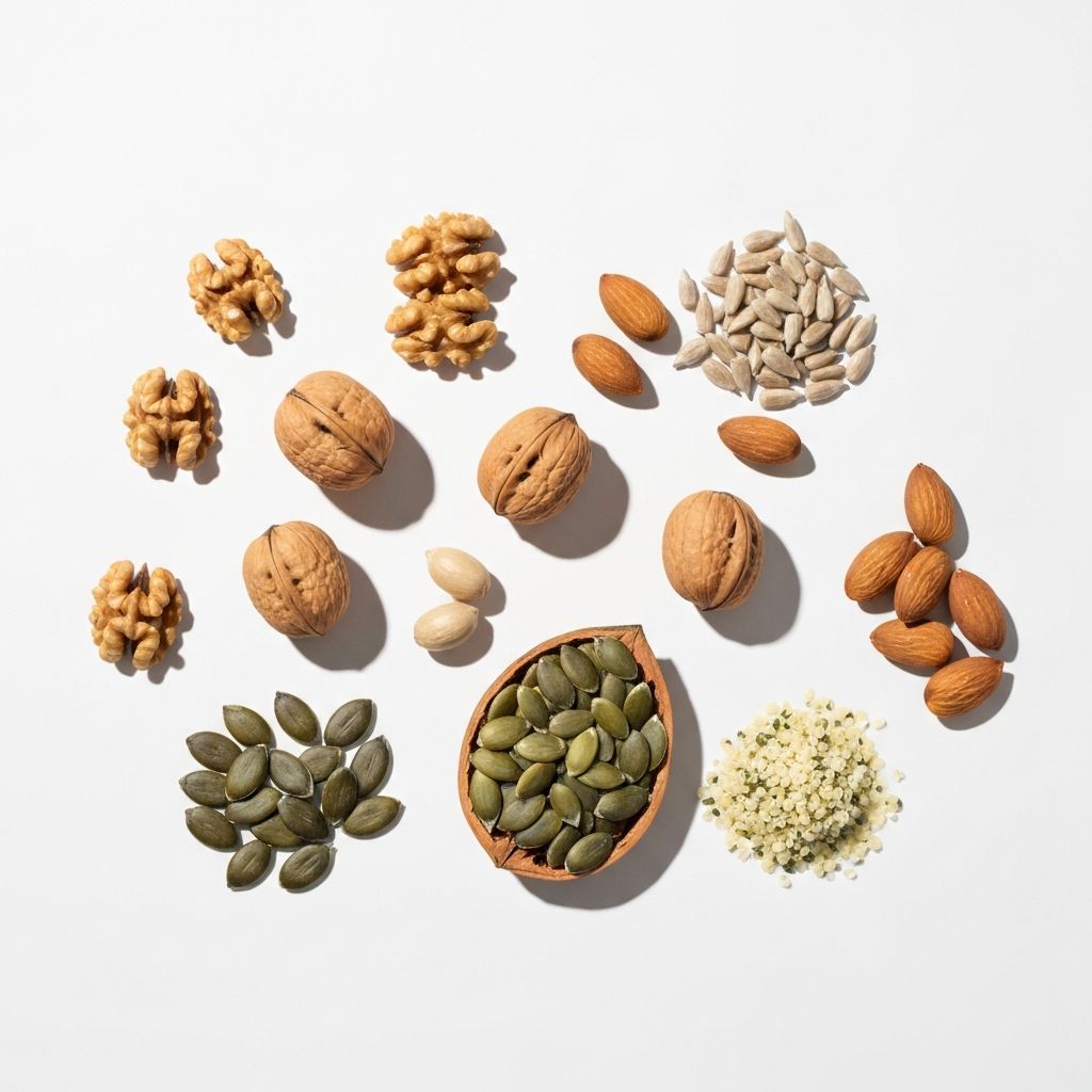 Variety of nuts and seeds containing different vitamins